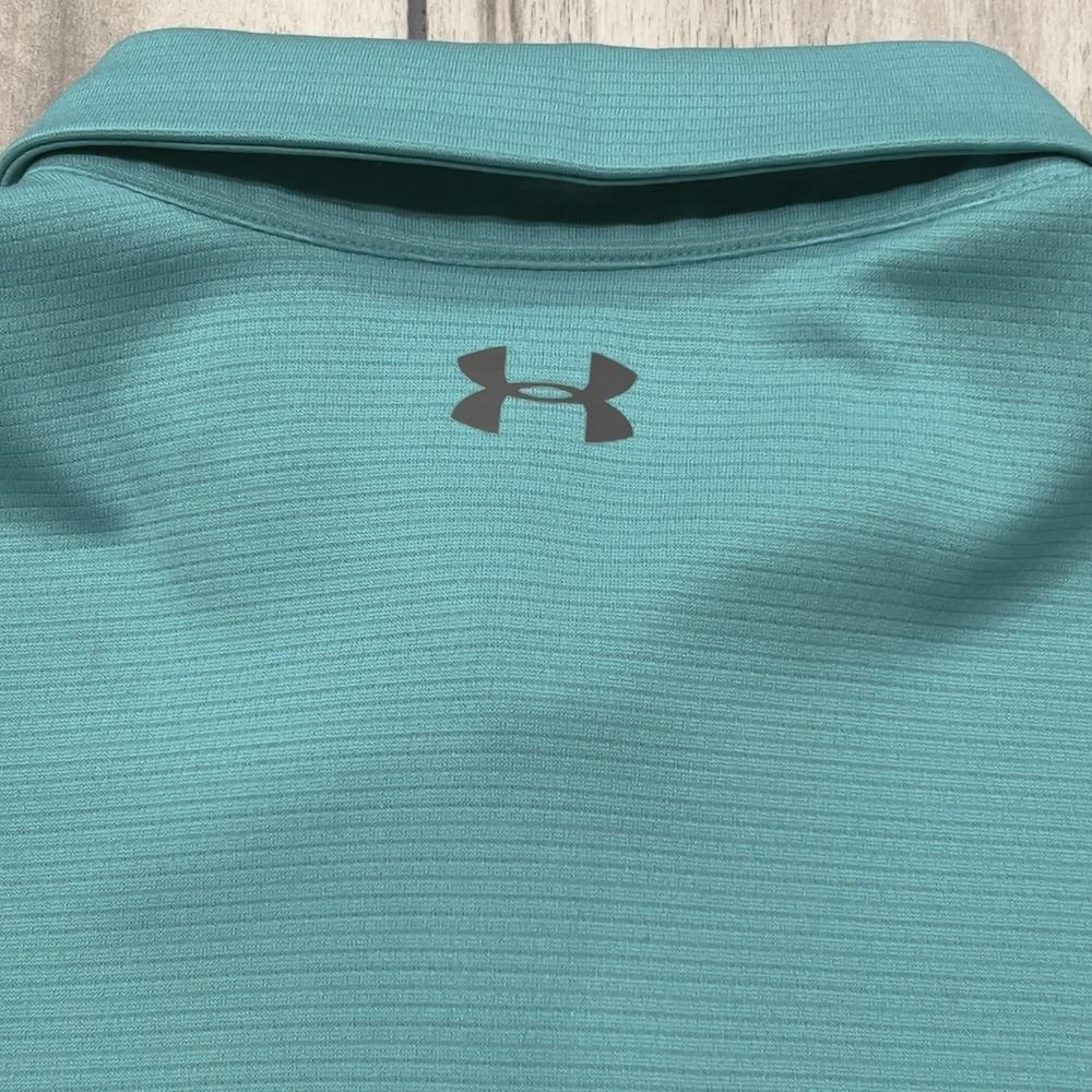 Under Armour Polo Men XL Teal Excellent HeatGear Short Sleeve Loose Fit Golf - Picture 2 of 5